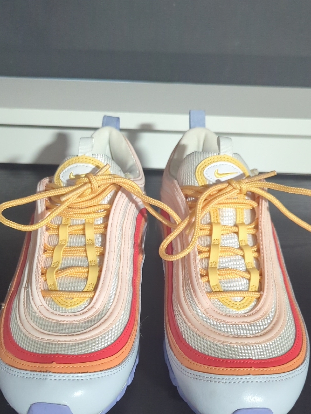 Nike Multicolor Layered Sneakers - Yellow Pink Red Blue W/Light purple Soles